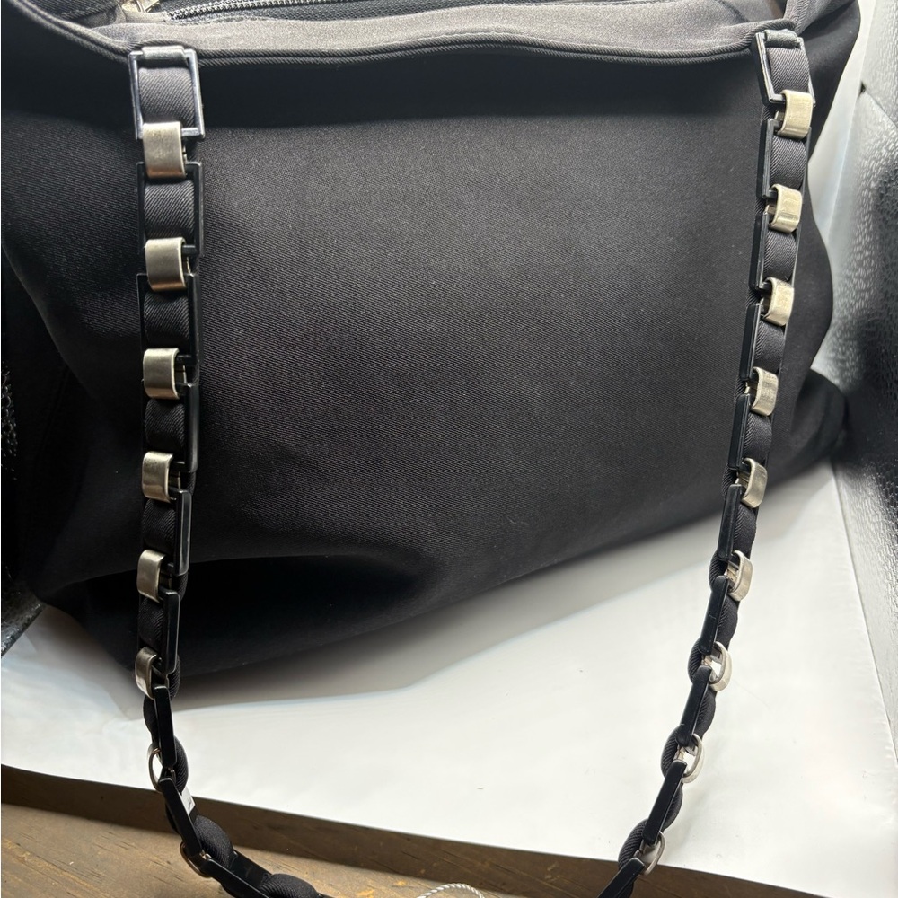 Salvatore Ferragamo Black Shoulder Bag with Silver Chain